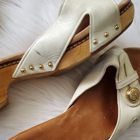 Vtg Coach Off White Cream   Mules with Wooden Bottom  Sz 8 - Picture 11 of 16